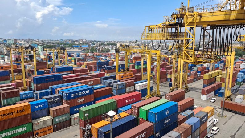 Shipping containers at a port
