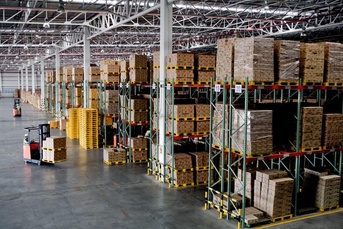 Warehouse racking storing goods